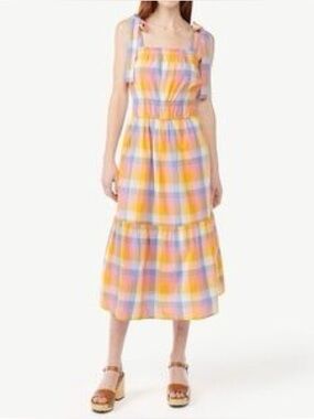 Free Assembly pastel plaid sundress shoulder ties Size Medium